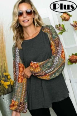 32 CP-H {Charming Distraction} Charcoal Floral Print Top PLUS SIZE 1X 2X 3X -Curvy Chic Boutique image 4a5f4724 fbee 4d69 8310 01e3271f2d0f