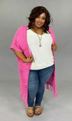 OT-B {MimosaLane} Lt. Orchid Cardigan With Fringe Detail With Back Lace Insert PLUS SIZE 1X 2X 3X