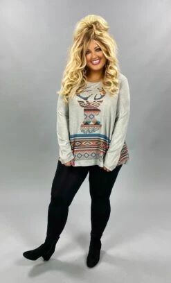 15 GT-O {Deer Season} Aztec Deer Head Top PLUS SIZE XL 2X 3X