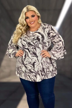 93 PQ {Keep My Interest} Dark Purple Marbled Print Top EXTENDED PLUS SIZE 4X 5X 6X