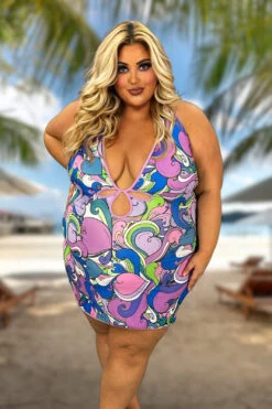 SWIM-I {Mod Squad} Purple Print 2 Piece Swimsuit EXTENDED PLUS SIZE 4X