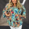 26 PQ {Forever Favorite} Blue Leaf Print V-Neck Tunic EXTENDED PLUS SIZE 3X 4X 5X