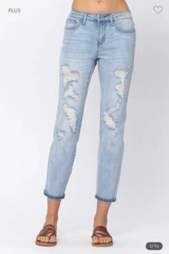 BT-F {Judy Blue Boyfriend Fit} Lt. Blue Ripped Jeans PLUS SIZE 20W 22W -Curvy Chic Boutique image 53f9242a 9f7b 40ce 9078 1dab1e46867a