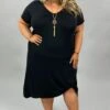 LD-A {Always Classic} Black V-Neck Knot Hem Dress PLUS SIZE 1X 2X 3X SALE!!!