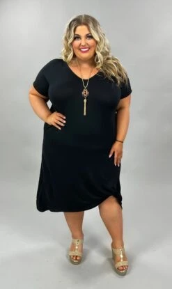 LD-A {Always Classic} Black V-Neck Knot Hem Dress PLUS SIZE 1X 2X 3X SALE!!!