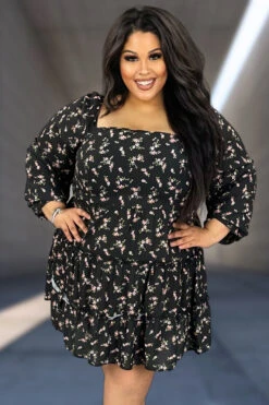 87 PLS-C {Oh La La} Black Floral Tiered Open Back Dress EXTENDED PLUS SIZE XL 2X 3X 4X