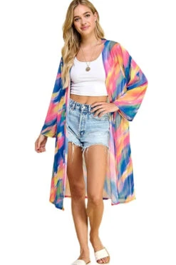 59 OT {Delicate Beauty} SALE! Blue/Pink /Yellow Tie Dye Duster PLUS SIZE XL 2X 3X