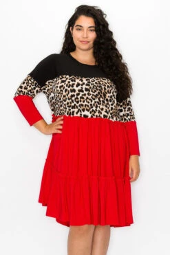 24 CP {Free To Explore} Red/Black Leopard Print Tiered Dress CURVY BRAND!!! EXTENDED PLUS SIZE 4X 5X 6X
