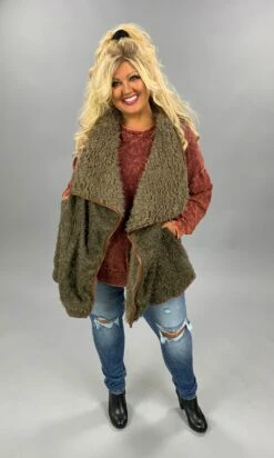 OT-F {Playful Attention} SALE! Mocha Loose Fit Faux Fur Vest PLUS SIZE 1X 2X 3X