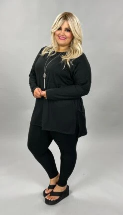 87 SET-A {Fits Like A Glove} Black Split Side Tee And Leggings PLUS SIZE 1X 2X 3X