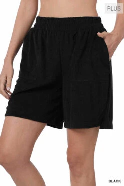 BT-G {Never Outdone} Black French Terry Shorts PLUS SIZE 1X 2X 3X