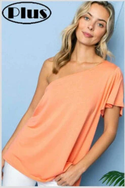 80 OS-D {Hang Loose} CORAL Tunic W/One Shoulder PLUS SIZE 1X 2X 3X -Curvy Chic Boutique image 59b8a284 de1f 4800 b712 076036333c20