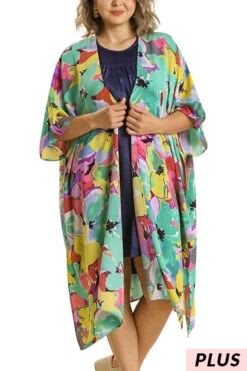 39 OT-C {Happier Than Ever} Umgee Multi-Color Kimono PLUS SIZE