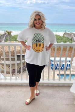 32 GT-B (Lucky Smiley Face) White Graphic Smiley Face PLUS SIZE 1X 2X 3X -Curvy Chic Boutique image 5d80cb74 0477 4594 b2ea 84cbac3da684