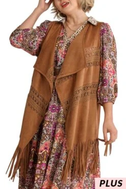 31 OR 56 OT-B {Cool Is Calling} UMGEE Camel Vest W/Fringe PLUS SIZE XL 1X 2X