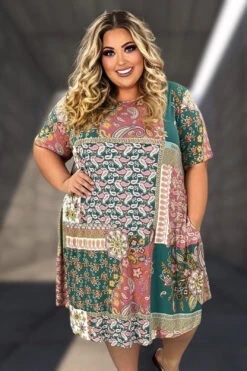 61 PSS-I {Enhance Your Inner Beauty} Green Teal Paisley Dress EXTENDED PLUS SIZE 3X 4X 5X