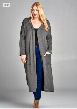 LD-Q {Class And Charm} Charcoal Long Duster W/Pockets PLUS SIZE XL 2X 3X -Curvy Chic Boutique image 622164c6 af35 4ecb a39c 9ce6744d8a79