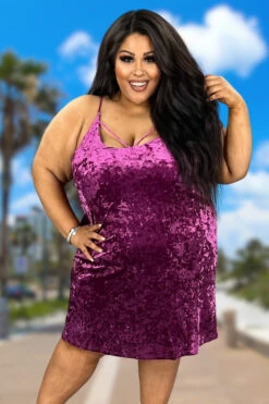 19 SV-K {Romantic Bliss} Magenta Crushed Velvet Dress PLUS SIZE XL 1X 2X