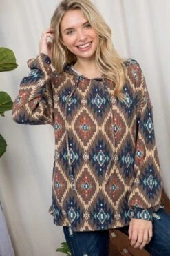 25 HD {Warm And Chic} Mocha Aztec Print Hoodie PLUS SIZE 1X 2X 3X