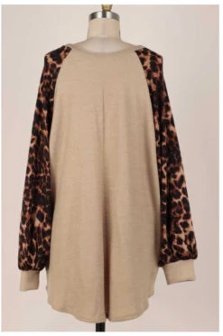 CP-G {Too Cute} SALE!! Beige Knit Top Brown Leopard Sleeve PLUS SIZE XL 2X 3X -Curvy Chic Boutique image 65257063 d949 48c2 a85e 753de3f030e7