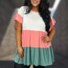 18 CP-J {Share The Joy} Coral Pink/Teal Contrast Dress PLUS SIZE 1X 2X 3X -Curvy Chic Boutique image 65c2ed2d f614 4018 876e 0f519f66c3ae