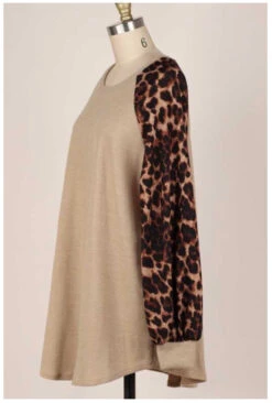 CP-G {Too Cute} SALE!! Beige Knit Top Brown Leopard Sleeve PLUS SIZE XL 2X 3X -Curvy Chic Boutique image 67181b07 01ec 4346 9b66 f31c9ed98ff1