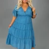 LD-A {Better On Me} Umgee IndigoTiered Lined Dress PLUS SIZE XL 1X 2X