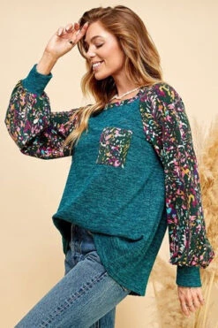 55 CP-M {All In Order} Teal Top W/Multi Print Contrast PLUS SIZE XL 2X 3X -Curvy Chic Boutique image 67bf0974 c536 4387 9a66 41ee96fcb30b