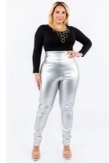 LEG-42 {Silver Feelings} Silver Full Length Leggings PLUS SIZE 1X 2X 3X