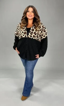 67 OT-A {One Of A Kind} SALE!!!Black Leopard Zippered Cardigan PLUS SIZE XL 2X 3X