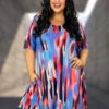 93 PSS-C {Day Of Gratitude} Blue/Multi-Color Print Dress PLUS SIZE XL 2X 3X