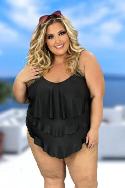 SWIM-S {Bahama Beauty} Black Ruffle One Piece Swimsuit SALE!!! EXTENDED PLUS SIZE 4X