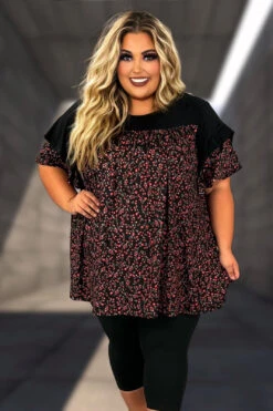 29 CP {Paid My Dues} Black/Red Ditsy Floral Print Top EXTENDED PLUS SIZE 3X 4X 5X