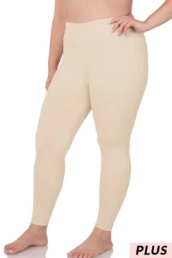 LEG-76 {Bend My Way} Sand Beige "Butter Soft" Full Length Leggings PLUS SIZE 1X 2X 3X