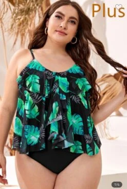 SWIM-Z {Tropical Tides} Teal Black Leaf Print 1 Piece Swimsuit SALE!!! PLUS SIZE 1X 2X 3X