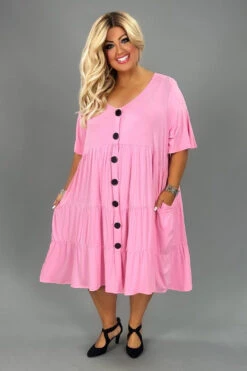 40 SD-F {For The Fashionistas} SALE!!! Pink Tiered V-Neck Dress CURVY BRAND!!! EXTENDED PLUS SIZE 1X 2X 3X 4X 5X 6X