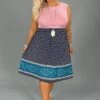 70 SV-M {Favor And Fortune} Rose/Navy Print Teal Hem Dress PLUS SIZE XL 2X 3X -Curvy Chic Boutique image 8017c448 ea93 4e29 9ef9 8e7ee4bb7e19