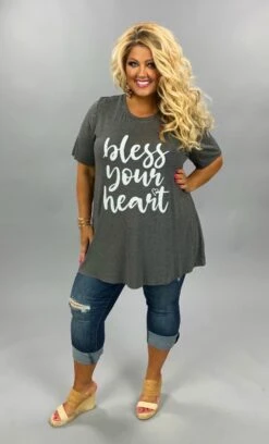 30 GT-S {Bless Your Heart} Charcoal Short Sleeve Graphic Tee CURVY BRAND!!! EXTENDED PLUS SIZE XL 2X 3X 4X 5X 6X