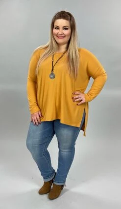 56 S SLS-B {Now & Zen} Golden Mustard V-Neck Tunic Plus Size 1X 2X 3X
