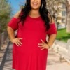 77 OS-A {Flirty Phase} Red Cold Shoulder Tunic PLUS SIZE XL 2X 3X -Curvy Chic Boutique image 82673179 d893 4a40 b2bd b3c37a821b0d