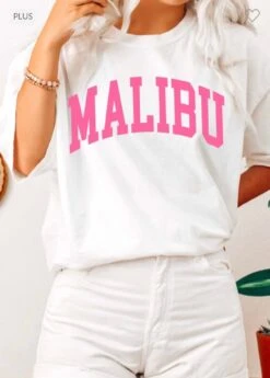 30 GT-H {Malibu} White/Pink MALIBU Graphic Tee PLUS SIZE 1X 2X 3X -Curvy Chic Boutique image 829c4bf4 2494 4fe9 a434 c7c27ac85085