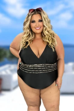 SWIM-H {Beach Kitty} Black Leopard One Piece Swimsuit SALE!!! EXTENDED PLUS SIZE 4X