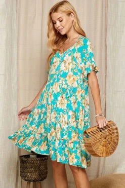 51 PSS-H {Original Love} Teal Floral Tiered Dress PLUS SIZE XL 2X 3X -Curvy Chic Boutique image 83efa49c 001e 4196 a413 b8638fd6c90e