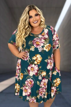 16 PSS-D {My Garden Grows} Hunter Green Floral V-Neck Dress EXTENDED PLUS SIZE 3X 4X 5X