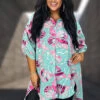 22 PSS-S {Radiant Reflection} Blue/Pink Print Hi/Low Tunic PLUS SIZE 1X 2X 3X