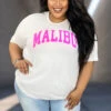 30 GT-H {Malibu} White/Pink MALIBU Graphic Tee PLUS SIZE 1X 2X 3X -Curvy Chic Boutique image 8645d728 8e16 4784 8dd9 398ac422e7a5