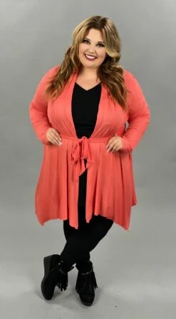 41 OT-B {Mind Of My Own} SALE! Coral Tie Front Cardigan PLUS SIZE XL 2X 3X