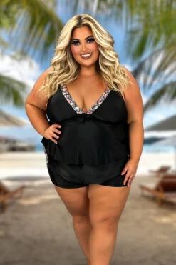 SWIM-F {Summer Glow} Black Floral 2 Piece Swimsuit SALE!!! EXTENDED PLUS SIZE 4X