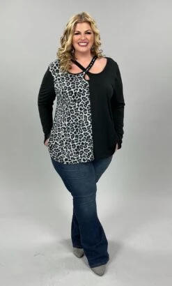 30 OR 36 CP-G {Wild Night} Black/Gray Criss-Cross Top PLUS SIZE 1X 2X 3X
