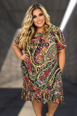 LD-X {Always Adoring} Fuchsia Paisley Printed High/Low Dress EXTENDED PLUS SIZE 3X 4X 5X